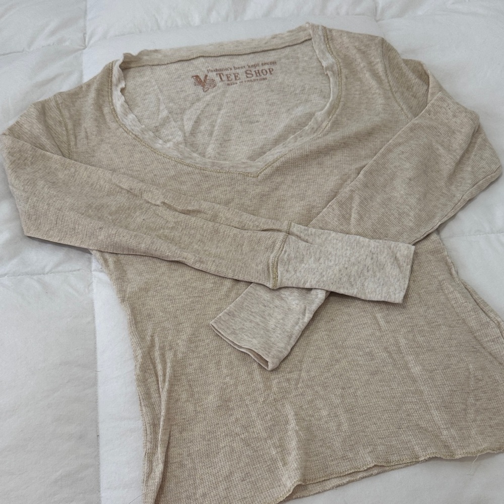 Women's thermal, think Long Sleeve Scoop Neck Tee - Beige - Sm